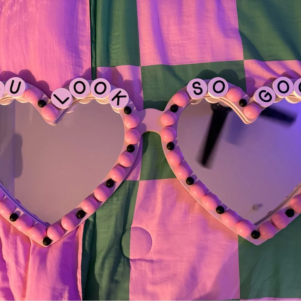 Heart-Shaped Sunglasses with Pink and Black Beads